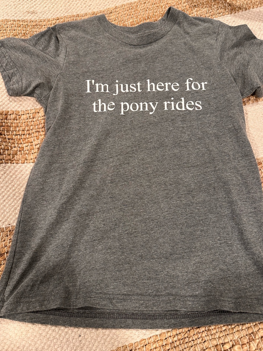 Gray Graphic Tee - "I'm just here for the pony rides"- Size XS
